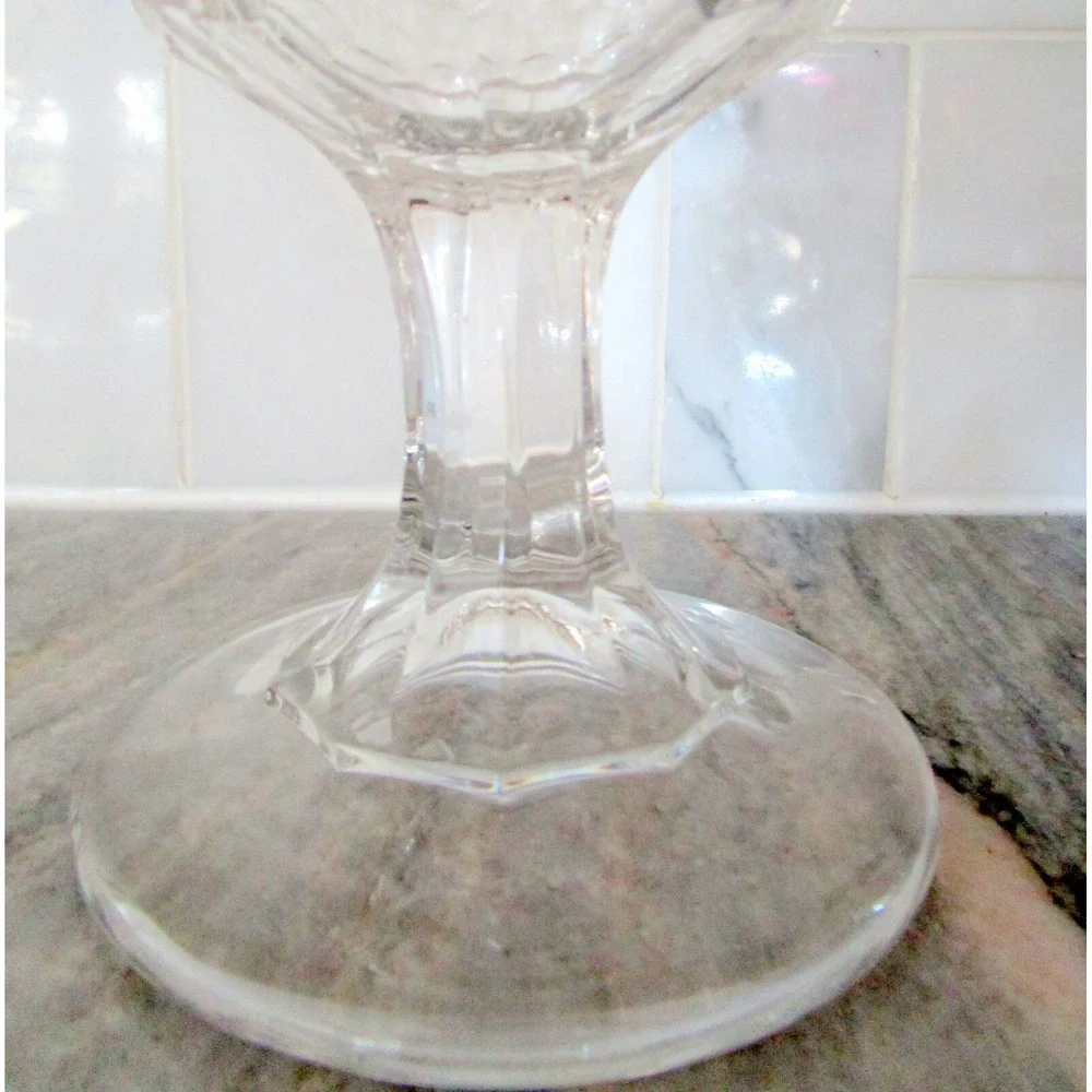 Vintage Celery Glass Spooner Vase Pedestal Base Hexagon Design Heavy 7.25